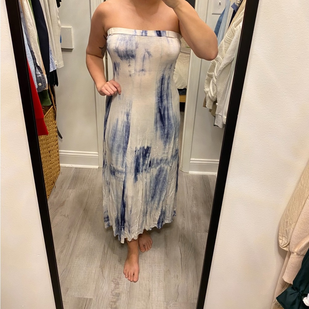 FAVLUX Strapless Blue and White Dress